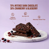 70% Intense Dark Chocolate || 30% Cranberry & Blueberry