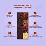 70% Intense Dark Chocolate || 30% Cranberry & Blueberry
