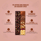70% Intense Dark Chocolate || 30% Hazelnut & Pista