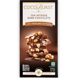 70% Intense Dark Chocolate || 30% Hazelnut & Pista