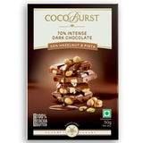 70% Intense Dark Chocolate || 30% Hazelnut & Pista