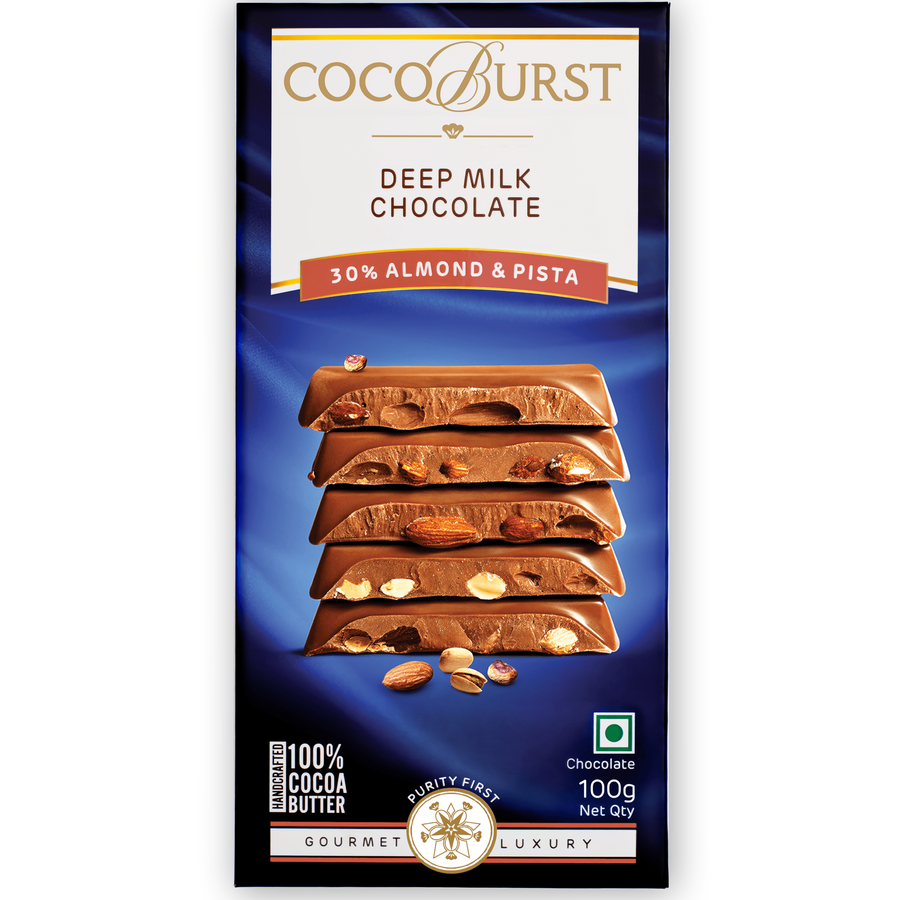 Deep Milk Chocolate 30% Almonds & Pista -  100g/200g