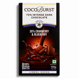 70% Intense Dark Chocolate 30% Cranberry & Blueberry