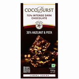 70% Intense Dark Chocolate || 30% Hazelnut & Pista